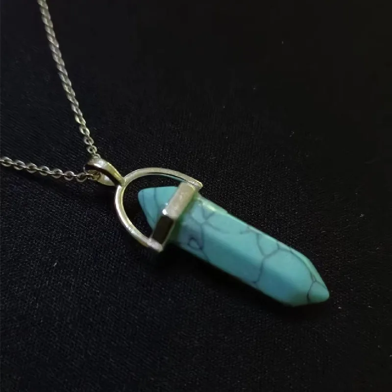 Natural Stone Pendant Necklace Ladies Girls Fashion Gewelry Protectors Turquoise Obsidian 4 Types