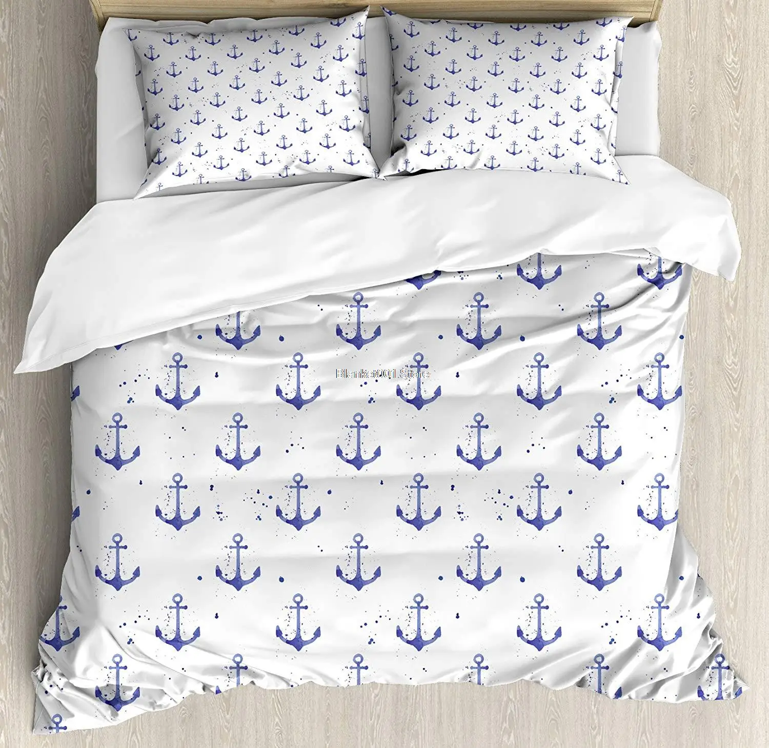 

Anchor Duvet Cover Set Aquarelle Anchor Motifs with Paint Splashes Nautical Monochrome Design Decorative 3 Piece Bedding Set