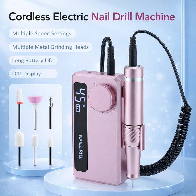 Perceuse à ongles électrique professionnelle 45000 tr/min, Portable, Rechargeable, à faible bruit, lime à sable, polisseuse pour usage domestique