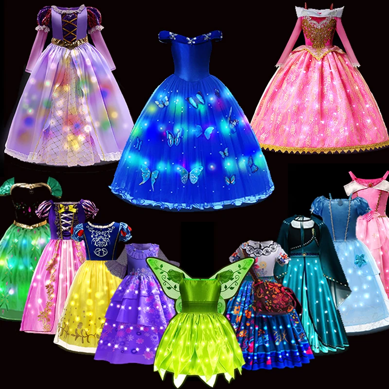 

LED Light Up Ariel Princess Party Clothing Dress Snow Queen Elsa Anna for Girls Fairy Cosplay Costume 2024 New Party Dresses