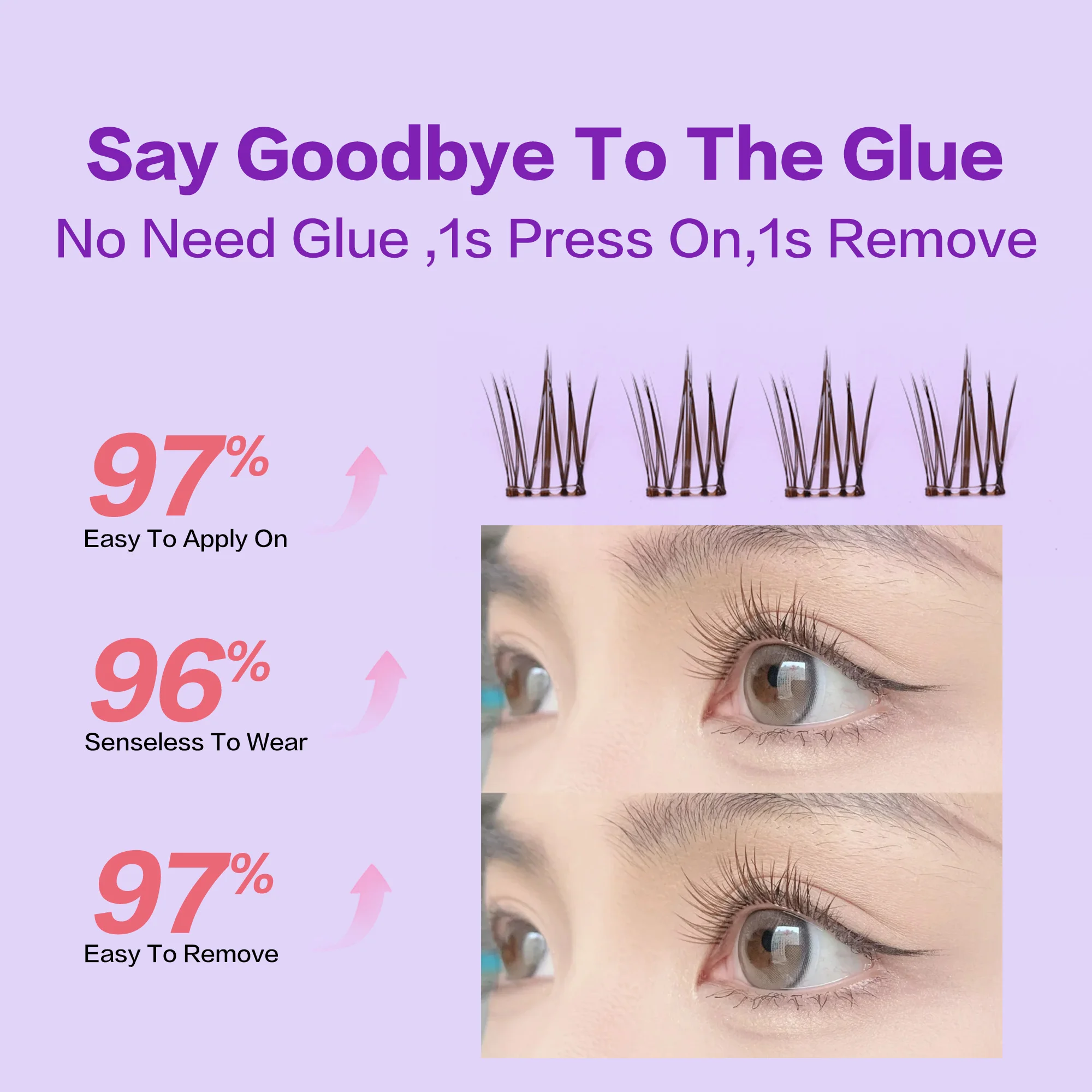 [No Glue Need]FindLove Brown Crown False Eyelashes Segmented Self Adhesive Eyelashes Soft Light Glue-free Eyelash Extension Set