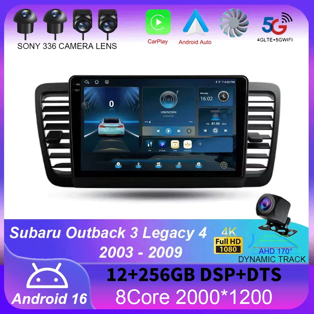 For Subaru Outback 3 Legacy 4 2003 - 2009 Carplay 4G+WIFI GPS Car Radio Navigation Multimedia Video Player Stereo BT Android 16