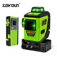 Zokoun 93T-2 12 Lines 3D Green Laser Level Horizontal And Vertical Lines With Auto Self-Leveling, Compatible with Receiver DC12G