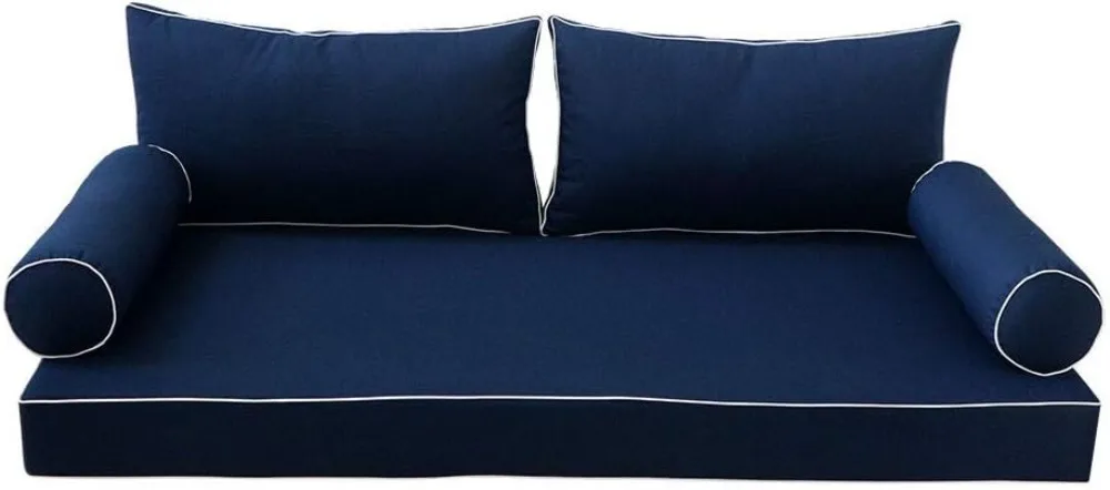Outdoor Indoor Daybed Bolster Cushion with Pillow, Contrast Pipe Crib Size, Covers Only