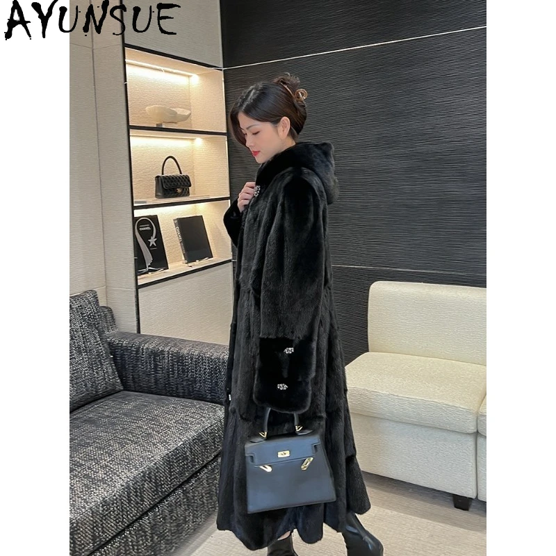 معطف فرو المنك من AYUNSUE ملابس نسائية طويلة معاطف شتوية للمرأة ملابس عصرية فاخرة عالية الجودة للمرأة Pelzmantel Damen