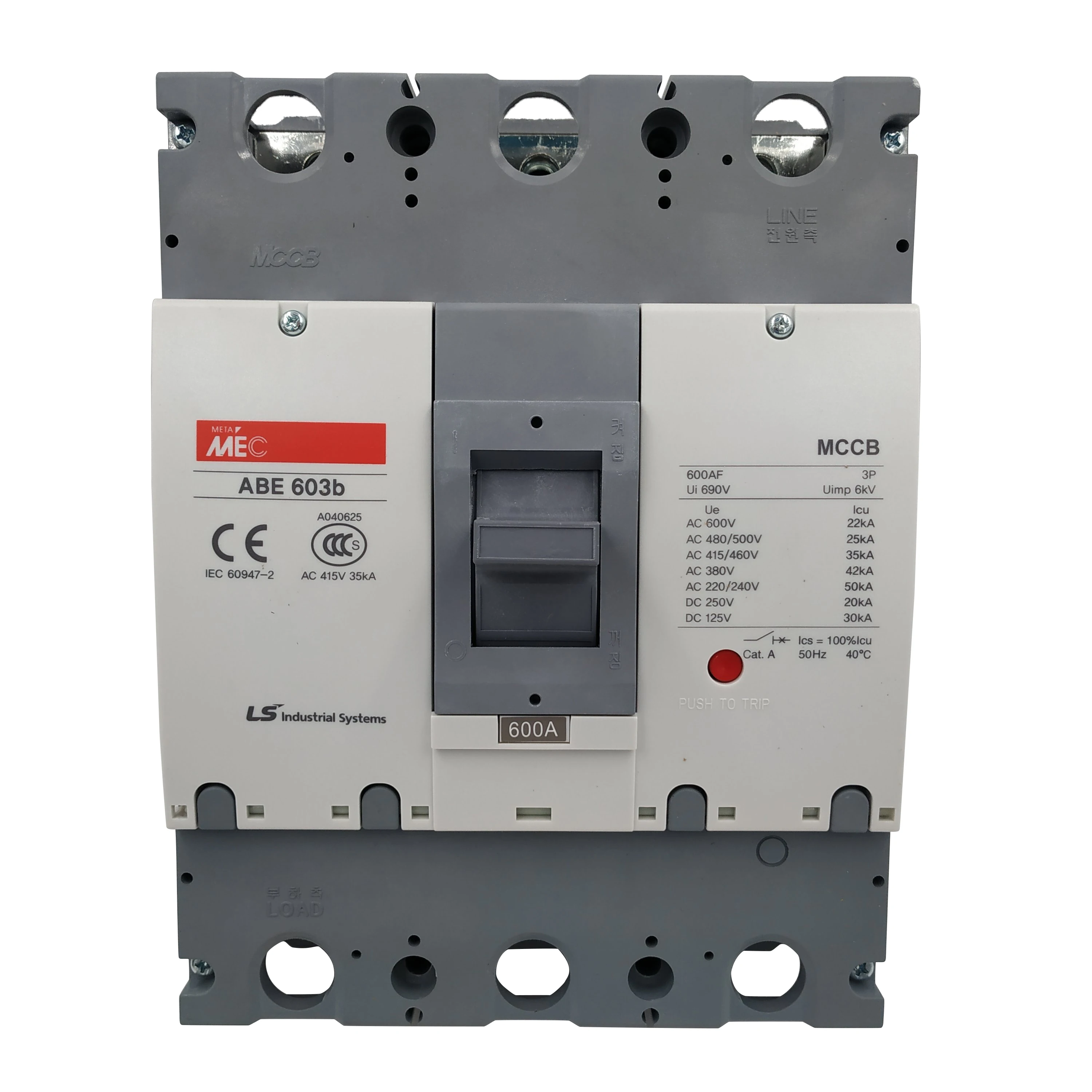 

LISI Meta-MEC ABE Series Economical Moulded Case Circuit Breaker 3P 42KA 500A/600A MCCB ABE603b-500A ABE603b-600A