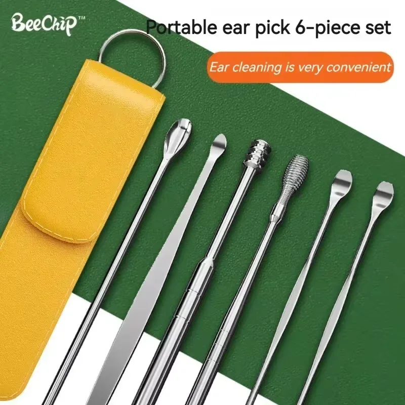 6PCS Stainless Steel Ear Pickers 360 Degree Spiral Ear Spoon Set for Safe Ear Cleaning Keep Ears Clean Healthy