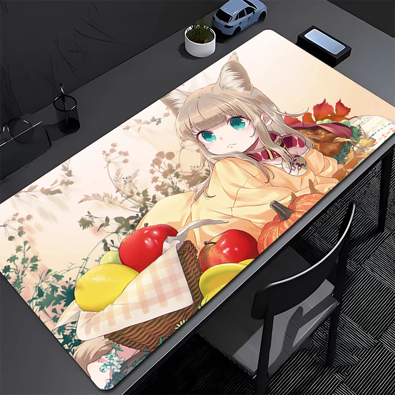Tapis de souris ordinateur de bureau Kawaii Anime chat fille bureau tapis de souris ordinateur portable mignon k-kinako Gamer clavier tapis PC tapis de souris de jeu cadeau