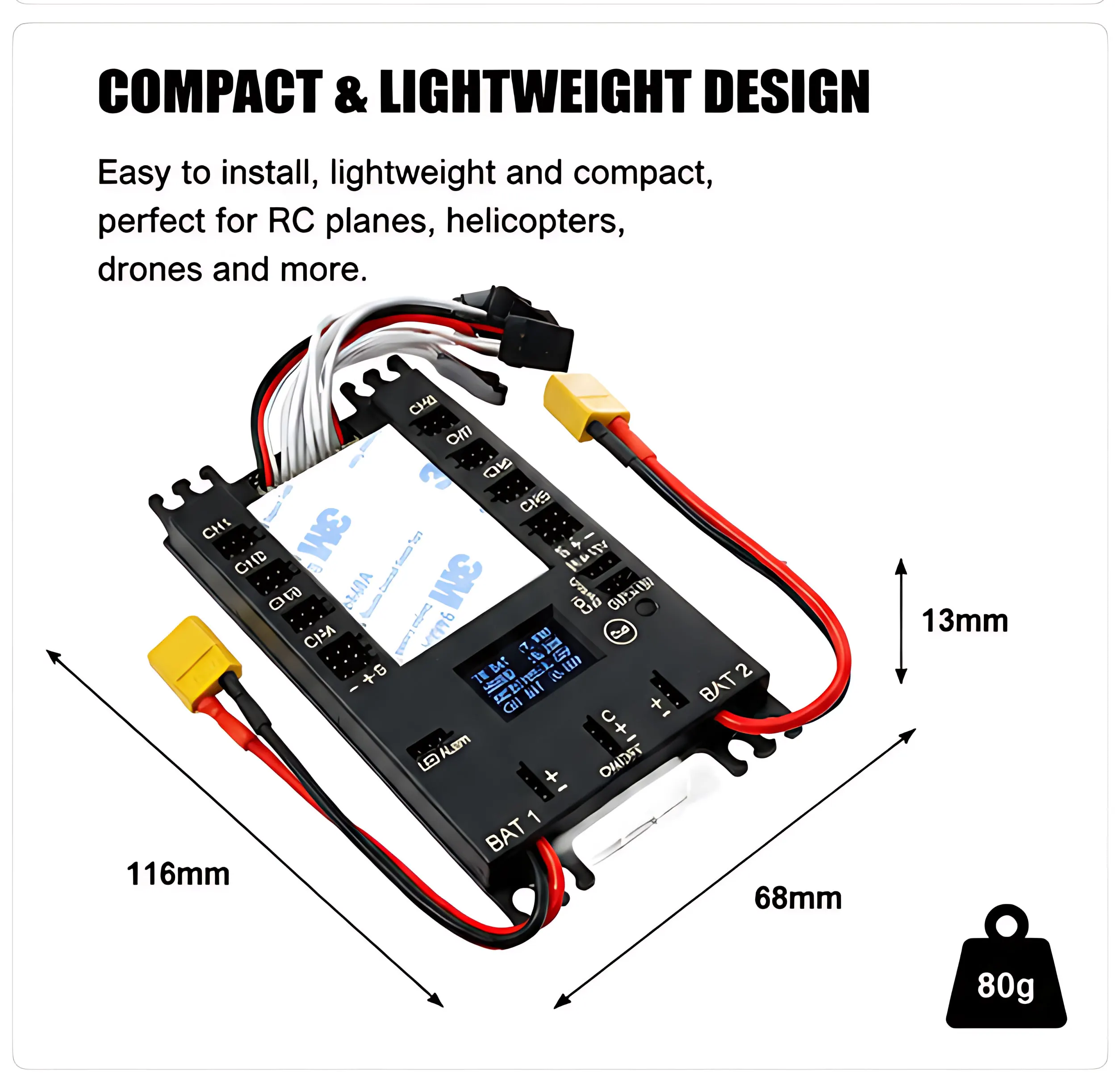 Mini Power DP UBEC 6-13V Servo Section Board with Dual Power Input Wire 4106#