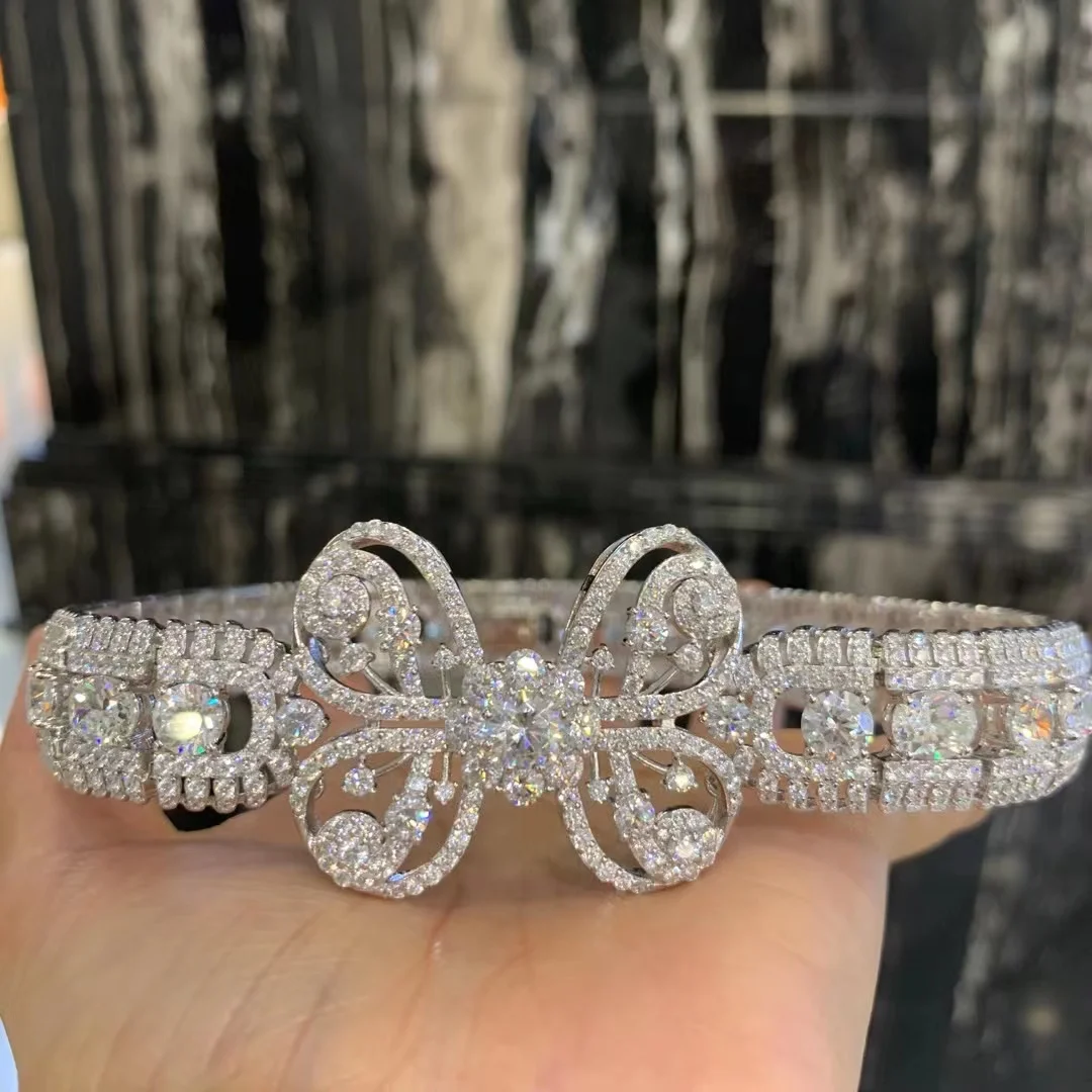 vintage 925 sterling silver with cubic zircon choker necklace bowknot luxury jewelry for wedding & party  35CM