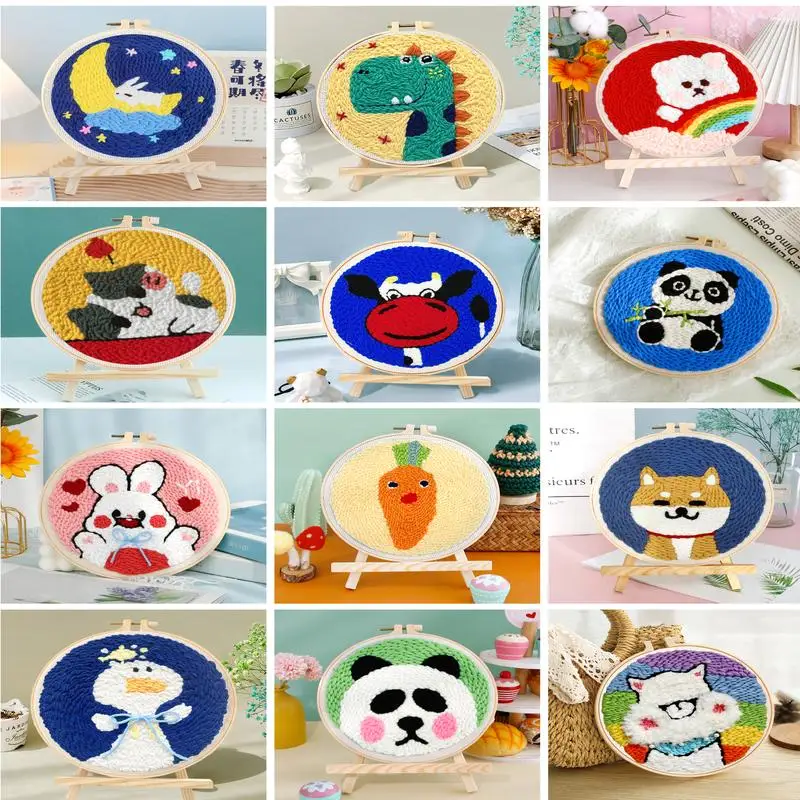 

GATYZTORY Diy Cartoon Animal Embroidery Kit Stitching Punch Needle Craft Pattern Printed Needlework Cross Stitch Sewing Painting