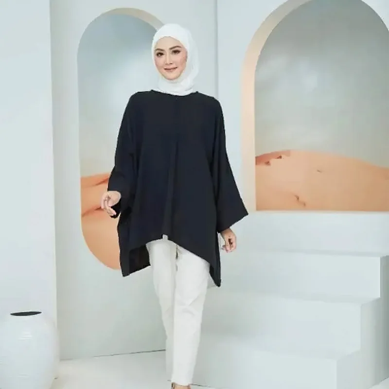 

Islam Abaya Kaftan Long-Sleeved Loose Casual Abaya Kaftan Irregular Ramadan Shirt for Women, Modest Clothing, 2021