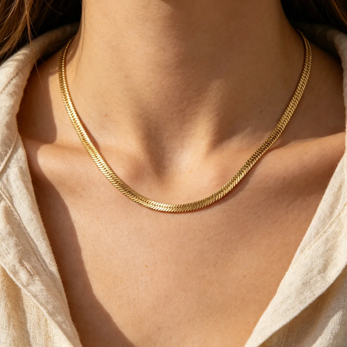 

LUXUKISSKIDS Fashion Stainless Steel Necklace Golden 3MM Blade Snake Glod Bone Chain Men's & Women's Jewelry Gifts Party Jewelry