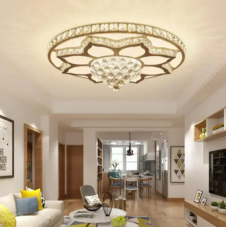 Crystal lotus high grade living room circular modern simple atmosphere master bedroom creative led ceiling lamp