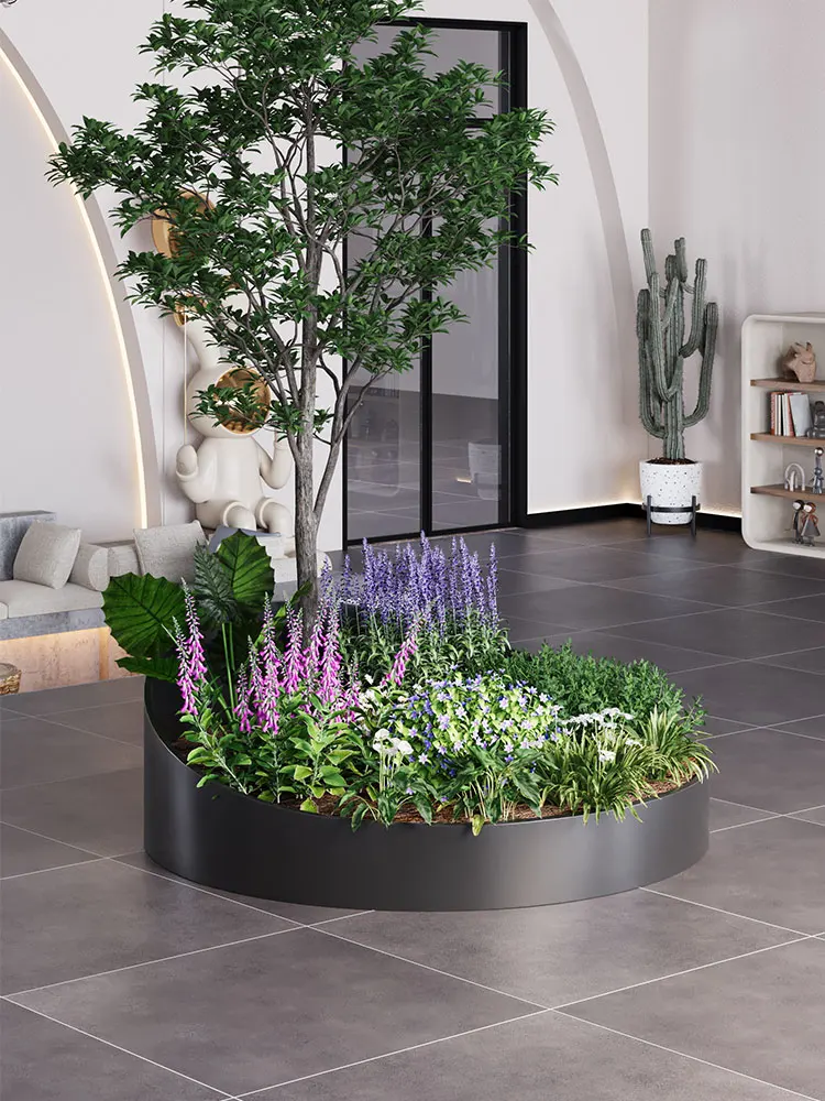 Outdoor flower box combination restaurant partition outer flower groove stainless steel green plant box custom office flower box