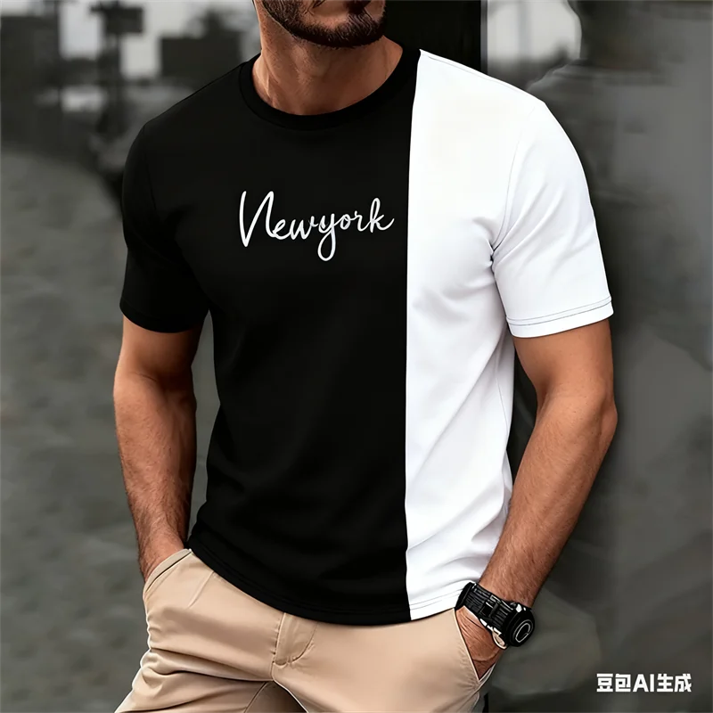 Men's T-Shirt 3D Color Blocked Printed Oversized Comfortable Men Clothing Summer Breathable Quick Dry O-neck Short Sleeve Tops