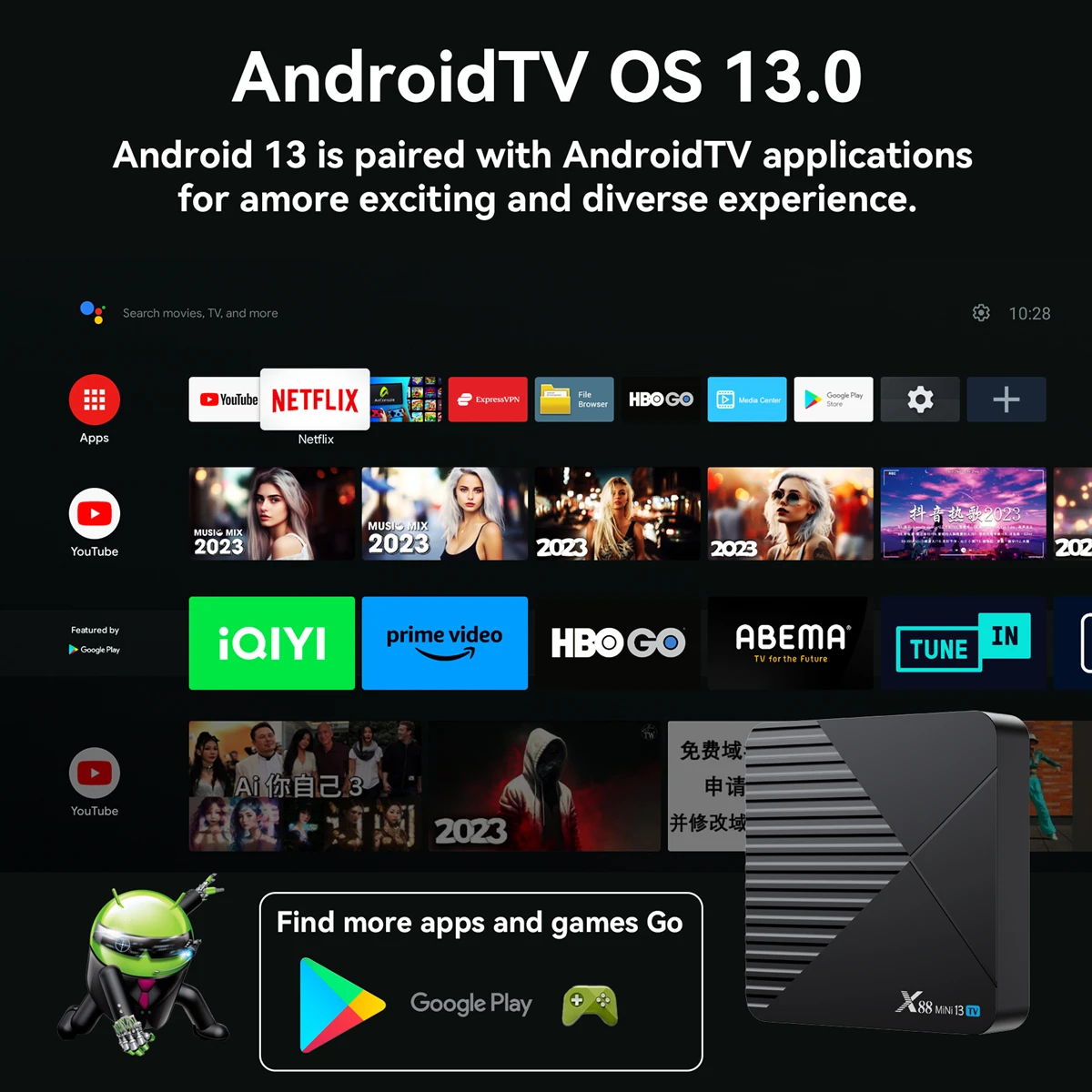 X88 MINI 13 TV Android TV 13 OS Smart TV BOX ATV 8K RK3528 WiFi6 BT5.0 يوتيوب صوت التحكم عن بعد AndroidTV 13 مشغل الوسائط