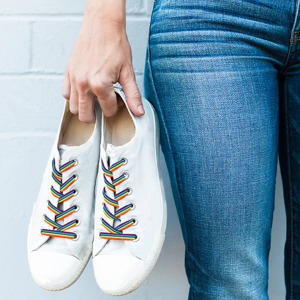 Rainbow Gradient Laces Versatile Shoes Tie Fashionable Vertical Stripes Shoestring Accessories Canvas Ties Boot