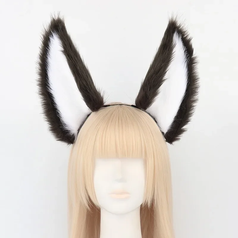 New Furry Fox Tail 80Cm Anime Game Honkai Cosplay Props Set Halloween Party Headwear Brown Furry Cats Ears Costume Accessories