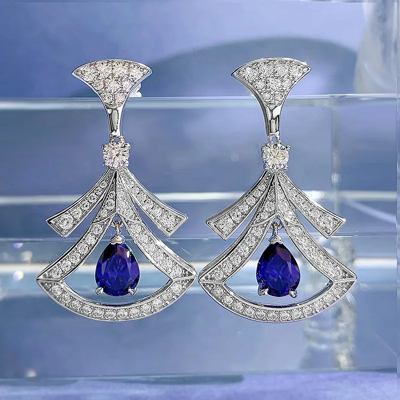 

Spring Qiaoer Vintage 925 Sterling Silver Pear Cut 1CT Sapphire Gemstone Dangle Earrings Engagement Fine Jewelry Wholesale