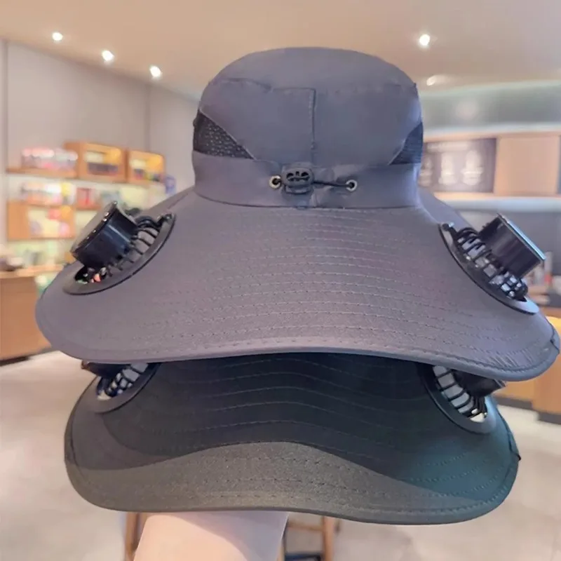 قبعة مع مراوح تعمل بالطاقة الشمسية، قبعة مروحة تعمل بالطاقة الشمسية للرجال والنساء، 2 مروحة شمسية وشحن USB، قبعة شمسية، قبعة شمسية مع قبعة شمس بمروحة