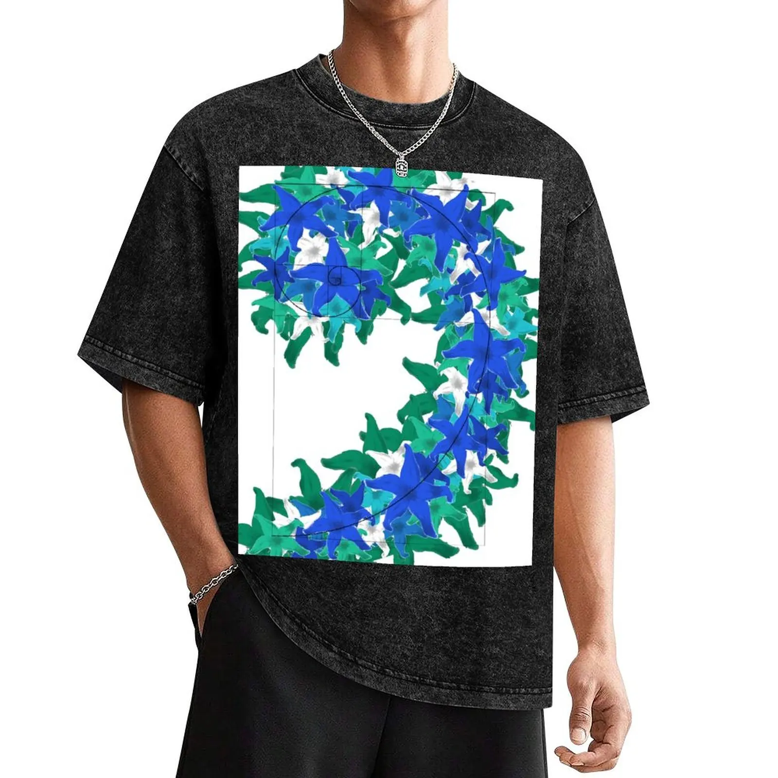 Blue-Green Floral Golden Ratio Spiral T-Shirt gifts for boyfriend custom shirt plus size men clothing