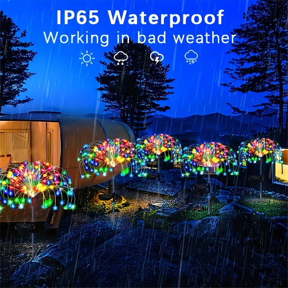 Solar Fireworks Lights, IP65 Waterproof, 8 Adjustable Lighting Modes, 60/200/300/420LED Per String For Yards, Courtyards, Campin