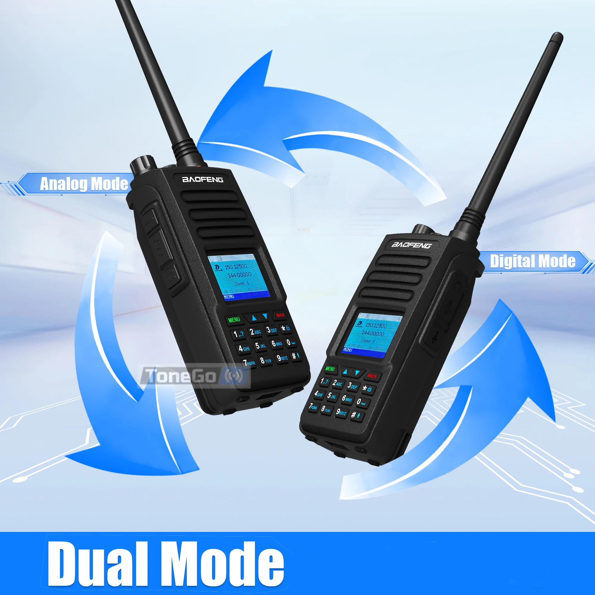 DM-1702 Baofeng DMR Walkie Talkie AES256 Encryption GPS(Option) Dual Mode Analog Tier1 & 2 UHF VHF 1024CH SMS Ham Two Way Radio