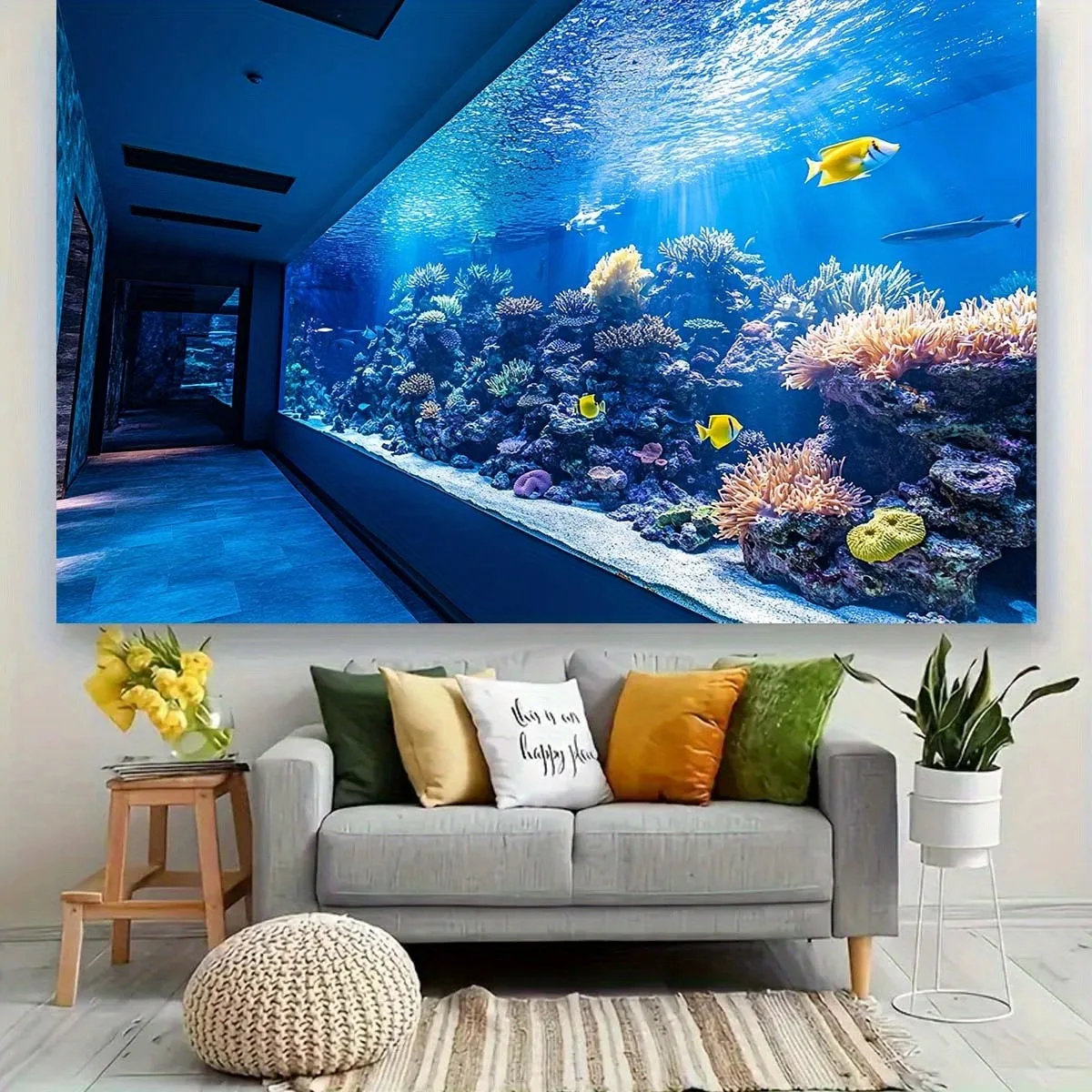 Vibrant Underwater Aquarium Tapestry Coral Reef Colorful Fish Wall Hanging Art Decor for Home Room Party Decor view 4