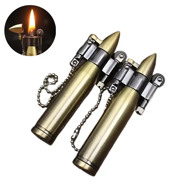 

New Vintage Kerosene Antique Bullet Lighter Reusable Mini Pocket Keychain Lighter Funny Cute Cool Lighters For Smoking Gift