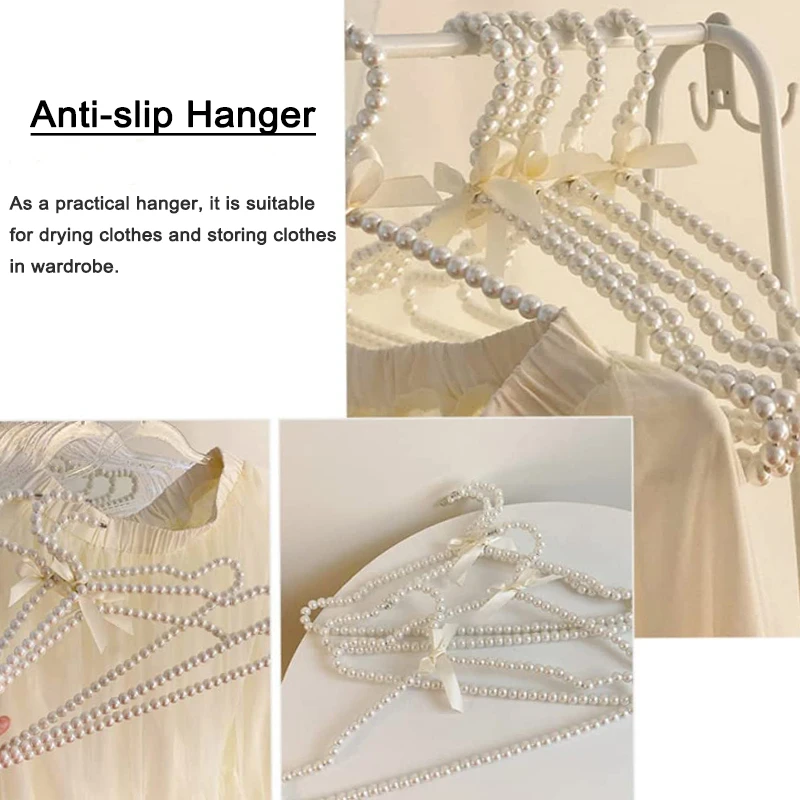 1/5pcs 40cm Pearl Hanger Bow Tie Bride Durable Hanger for Adult Pegs Clothes Elegant Organizer Clothespins Wedding Dress Hanger