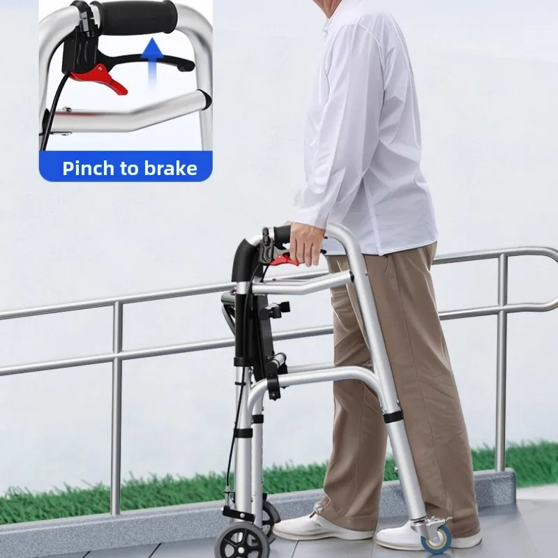 Rollator Walker with Seat Foldable Mobility Aid Four Wheel Walking Support Leather Backrest for Elderly Outdoor Use
