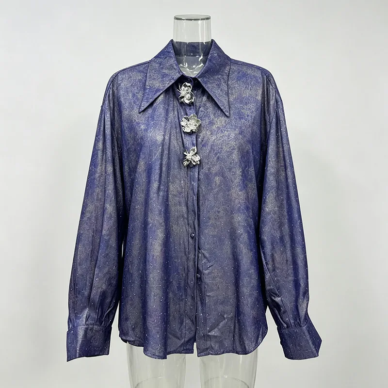 ZAMOR HIGH STREET 2026 Autumn New Women's Artistic Vintage Lapel Long Sleeve 3D Decor Loose Blouse Jacket