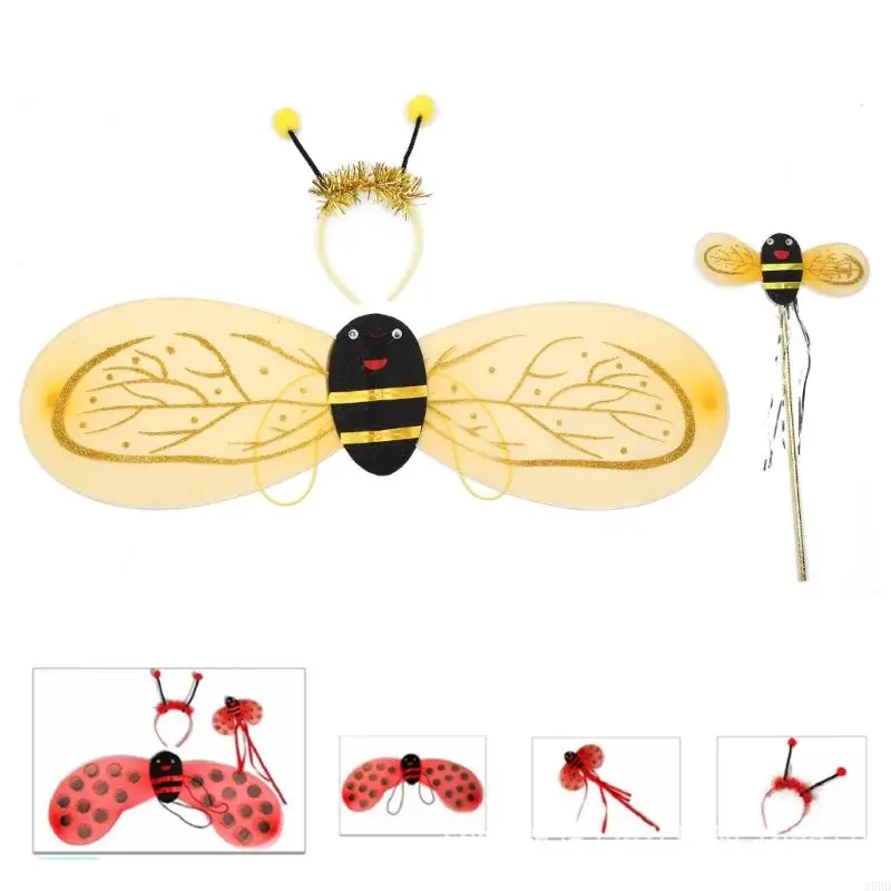 39bd 3 -stcs verkleden kleding voor kleine meisjes prinses sprookjeskostuumset met vleugelhoofdbandwand voor kinderen perfect