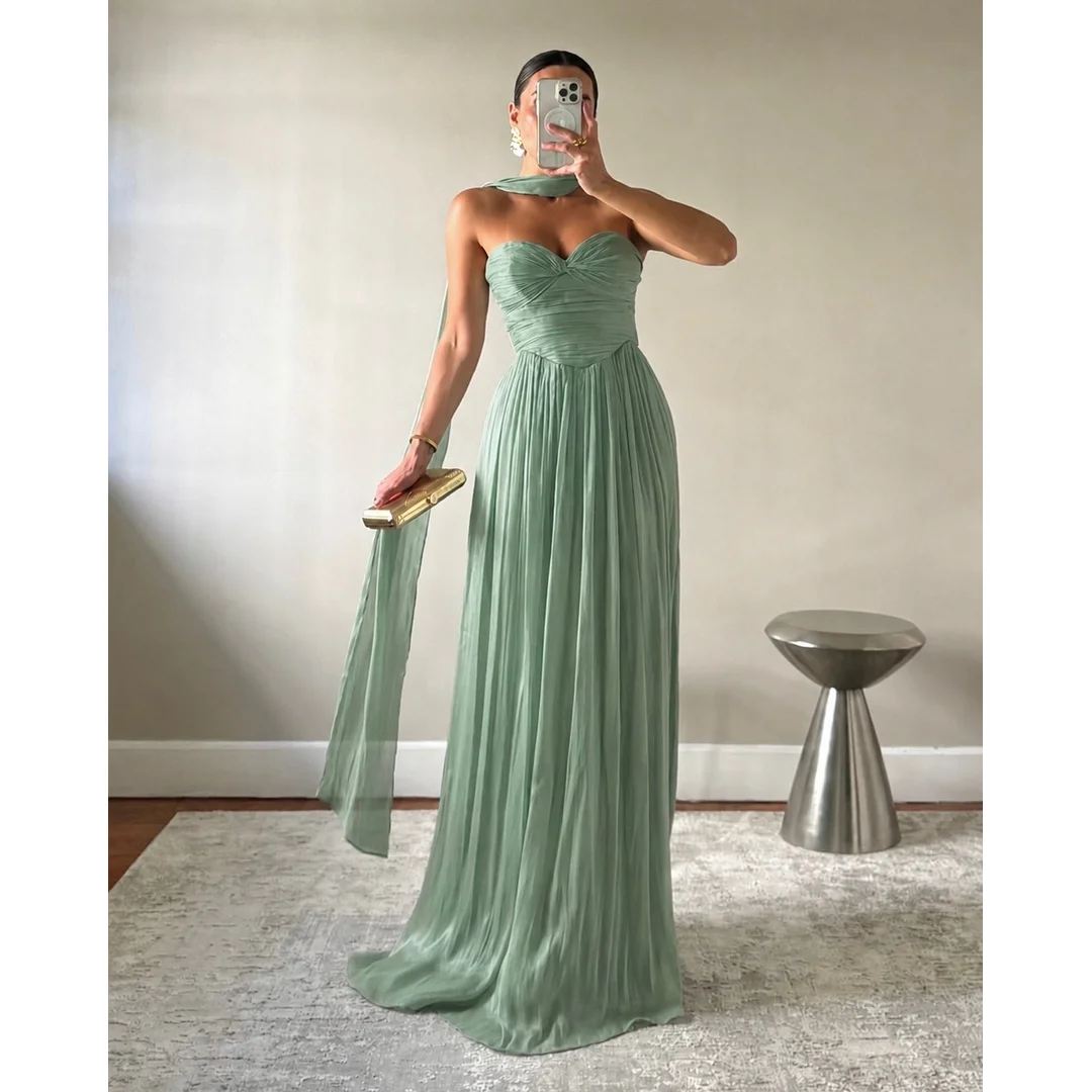 Sleeveless Evening Dresses for Special Occasions Chiffon Elegant Dress Luxury Customized Women's Ball Gown Line A Shawl Party