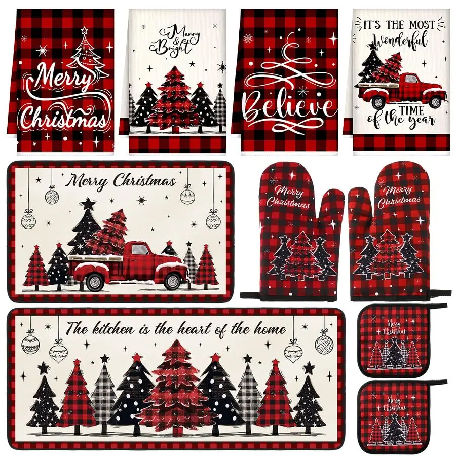 

Набор для кухни на Рождество, 10 предметов: кухонные полотенца, коврики, рукавицы, салфетки для духовки, впитывающие полотенца для выпечки, приготовления пищи, барбекю, подарки
