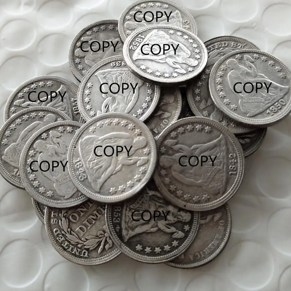 

US A Set Of(1838-1881)PS 50pcs Liberty Seated Dime Silver Plated Copy Coin