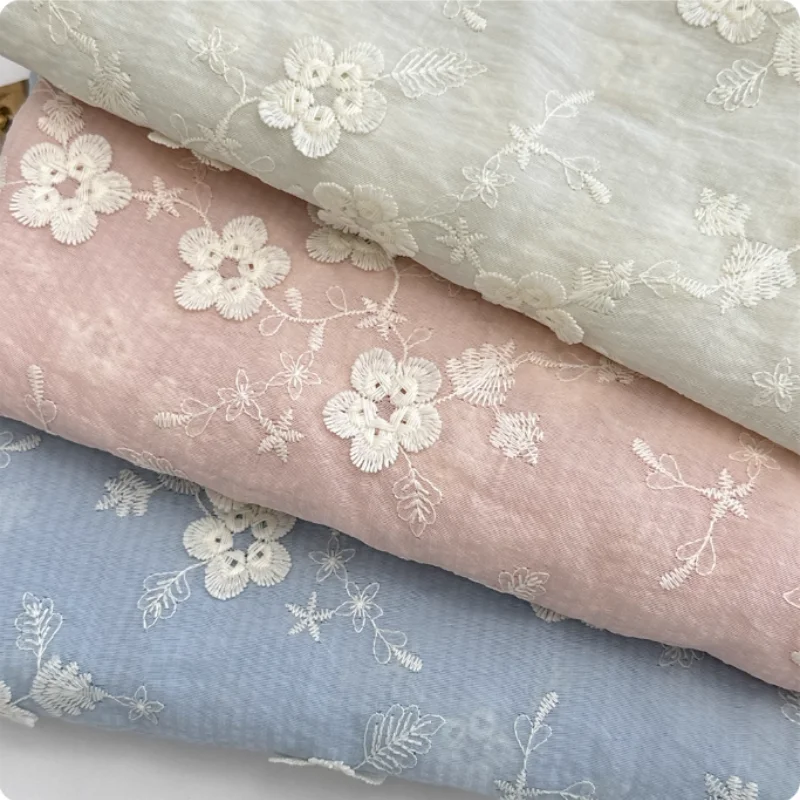 

Summer thin embroidered flower-patterned polyester fabric for dress shirt diy dust-proof cover chiffon fabric