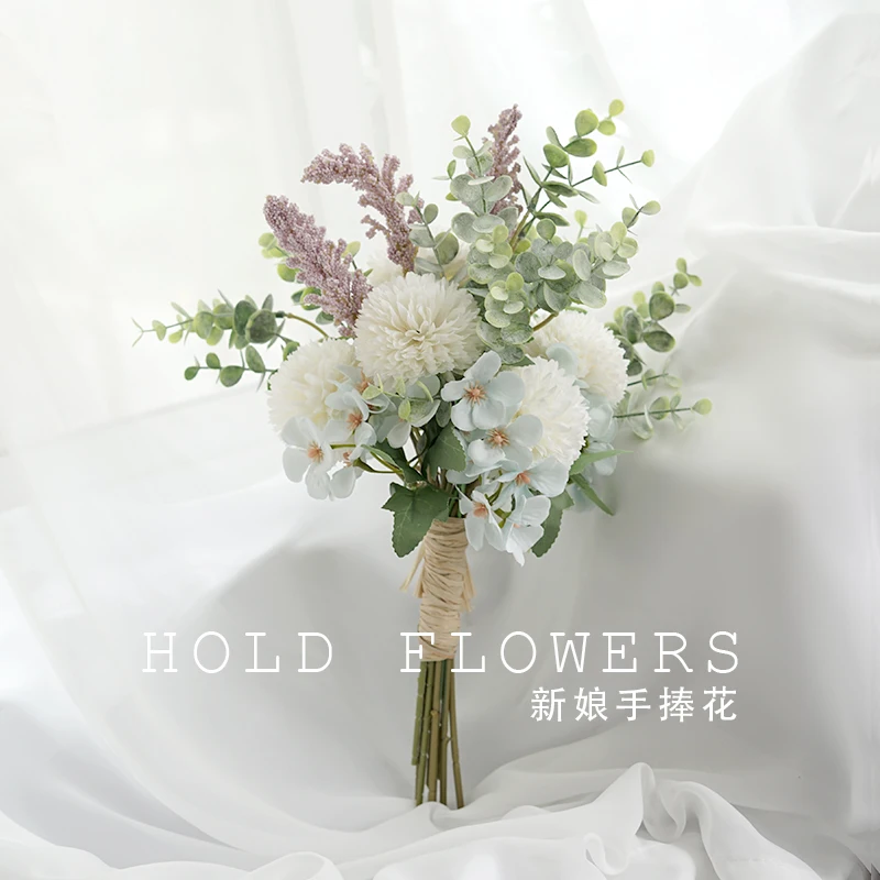 

Bouquet artificial Mori Eucalyptus bride bridesmaid wedding holding fake flower home desktop props decorative flower arrangement
