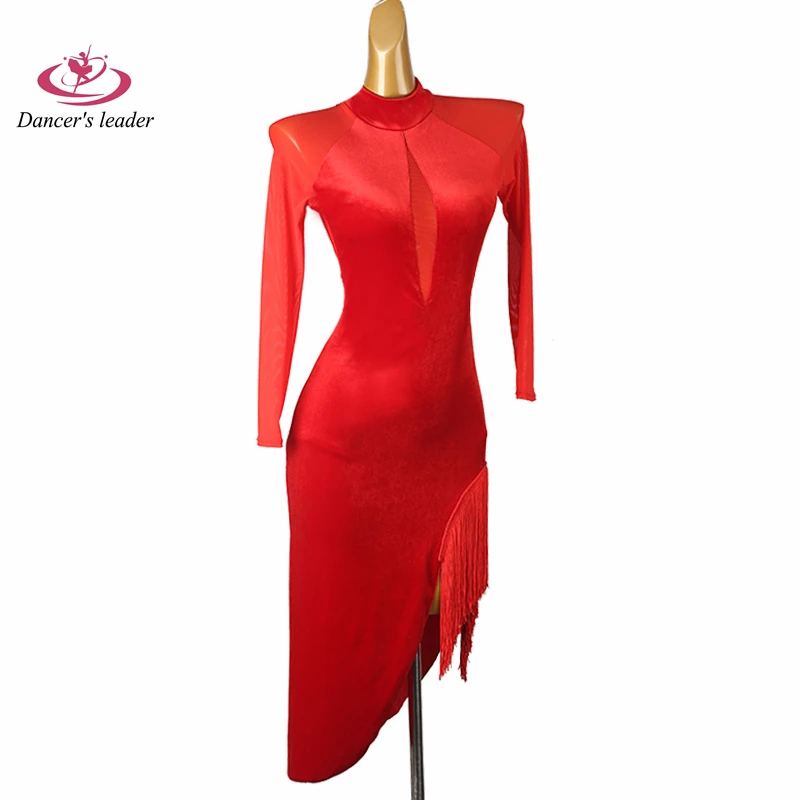 Latin Dancer, Adult And Children'S High-End Customized Red Tassel Skirt, Samba Tango Performance High Flash Dress