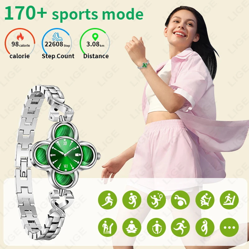 LIGE Fashion Smart Bracelet Quartz Wristwatch For Women AI Healthy Analysis Heart Rate Blood Oxygen Sport Pedometer Ladies Watch