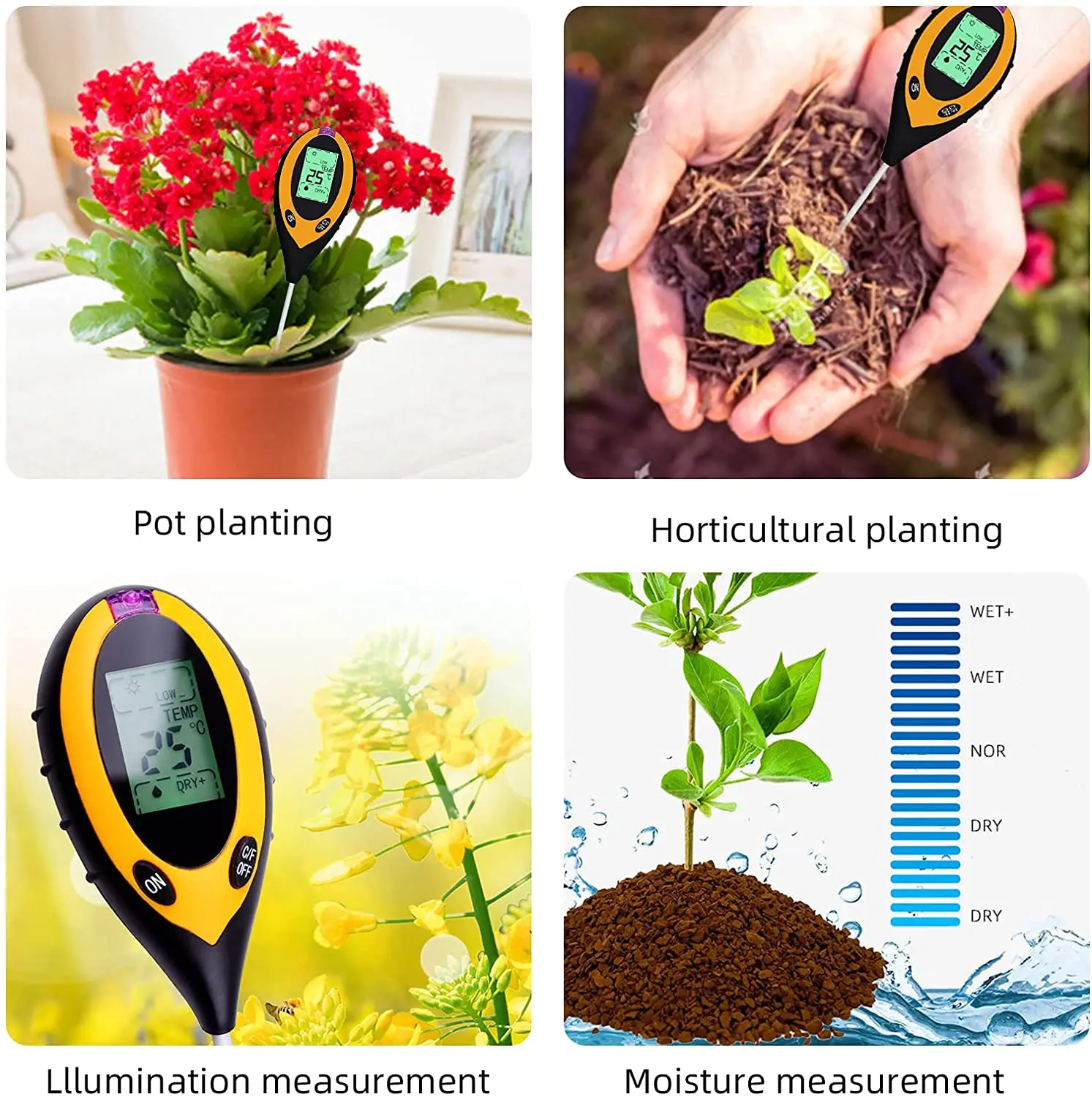 New Soil pH Meter 3/4 in 1 PH Light Moisture Acidity Tester Soil Tester Moisture Meter Plant Soil Tester Kit for Flowers