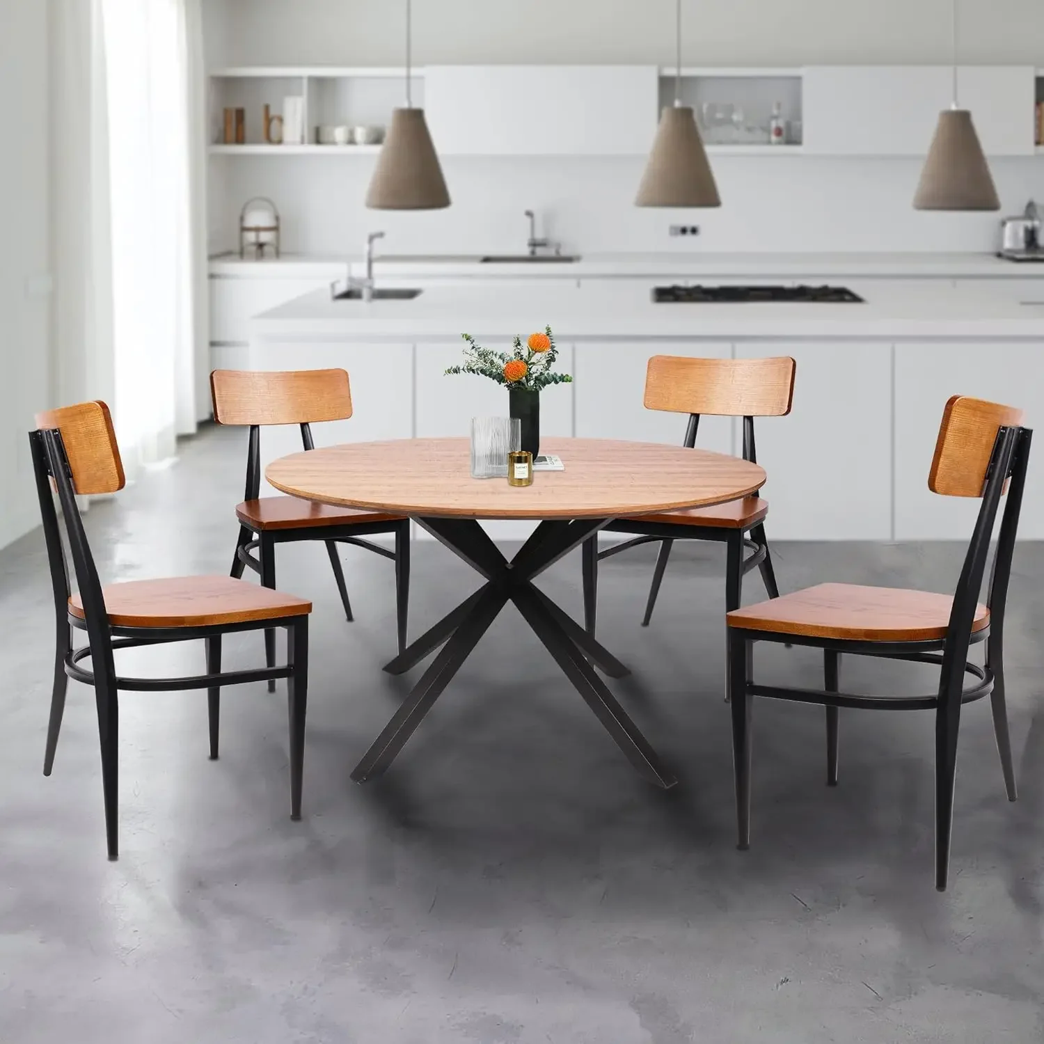 Dining Table for 6 Pedestal Wood Kitchen Table Dining Room Table Counter Modern Cross Metal Led for Cafe Restaurant Wine Bar