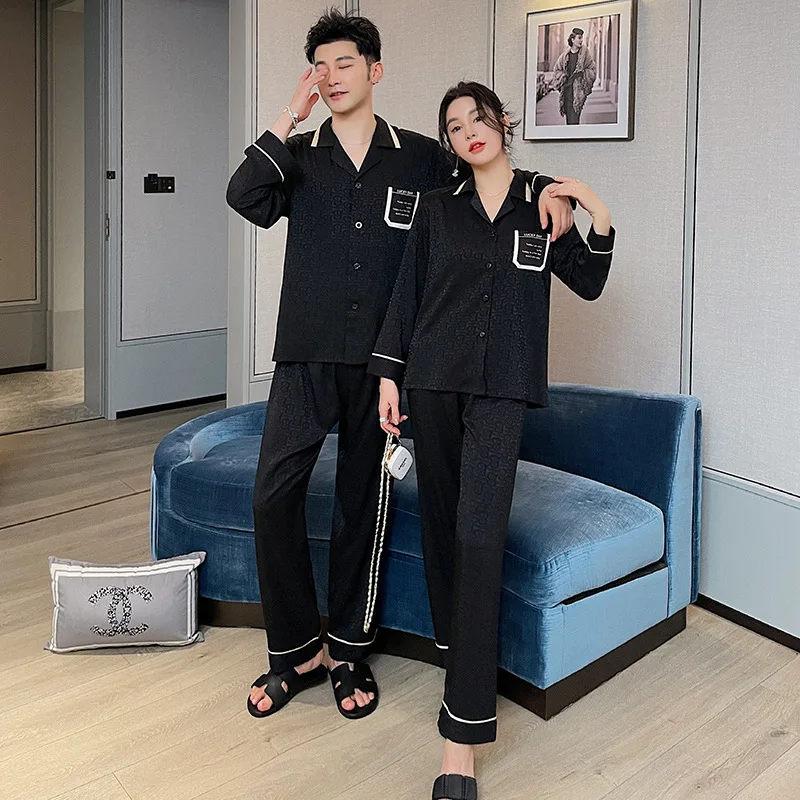 2024 Jacquard Ice Silk Couple High Quality All Season Ins Style Long Sleeved Pants Home Set Suit Nightgown Sleepwear Nightwear