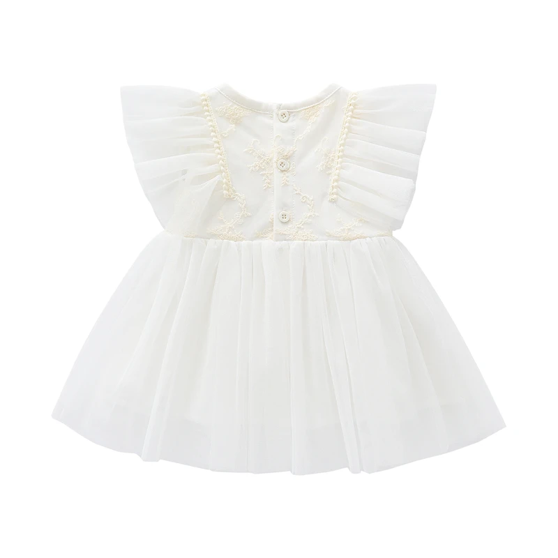 Ruffles Sleeve Summer Baby Girl Lace Dress Princess Girls Wedding Party Dresses + Headbands Infants Clothes