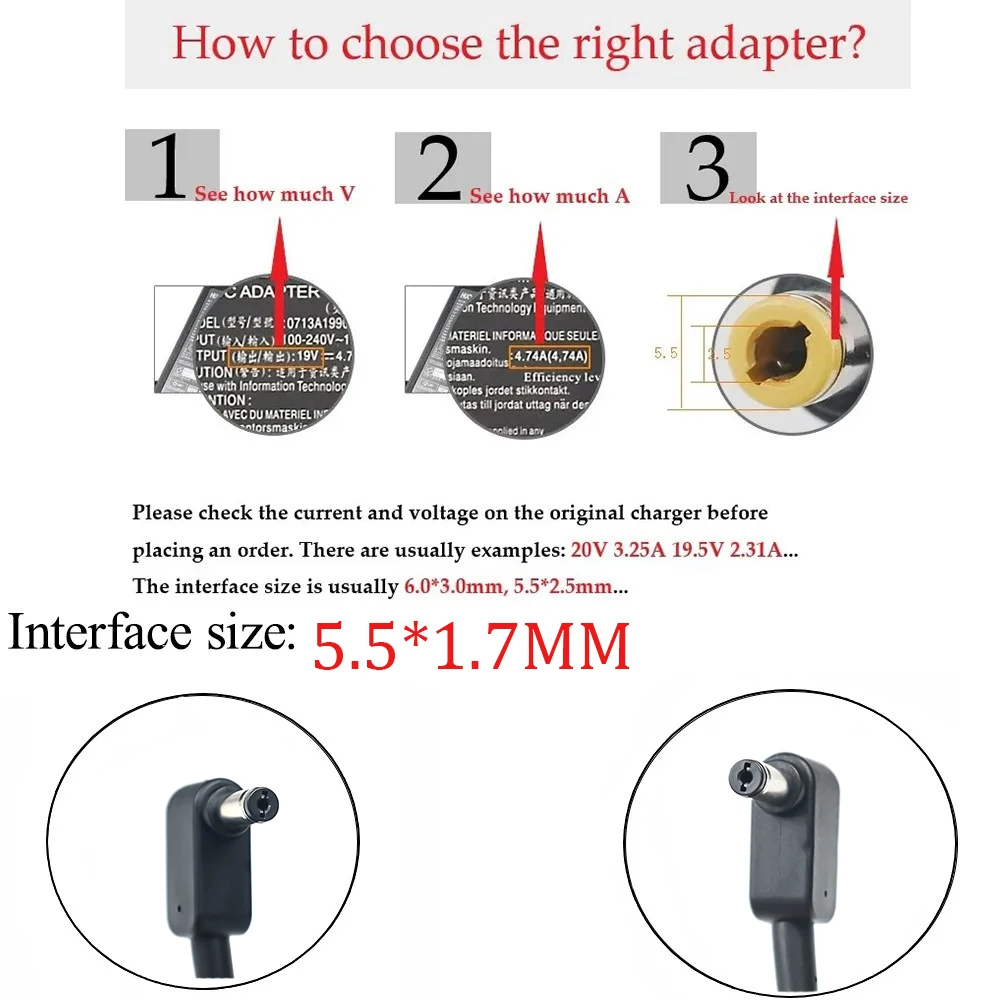 45W 19V 2.ino A 5.5*1.7MM AC Adaptateur Chargeur Pour ACER Aspire E5-553 E5-573 E5-574 E5-575 E5-711 E5-721 Série Notebook