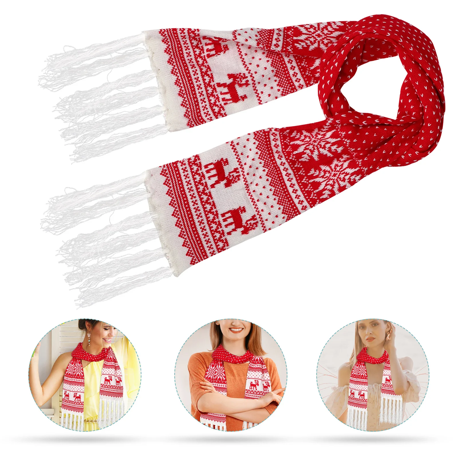 Natal engrossar cachecol outono inverno cachecol quente frio proteger cachecol casual floco de neve ponto elk longo cachecol presente de natal para womendecor