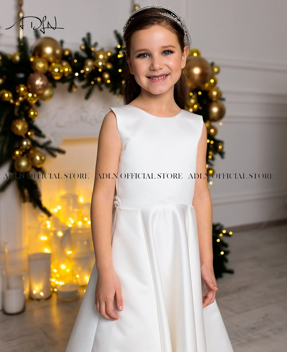 ADLN Jewel Satin Holy First Communion Dresses A-line Flower Girl Dress Floor Length Backless Pink New Year Party Gown