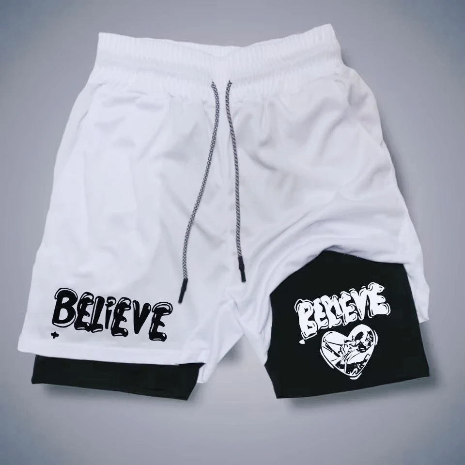 

Summer Breathable Shorts Men's Sports Two-in-one Shorts Fast-drying Sports Sports Running Double-layer Printed Short M-3XL
