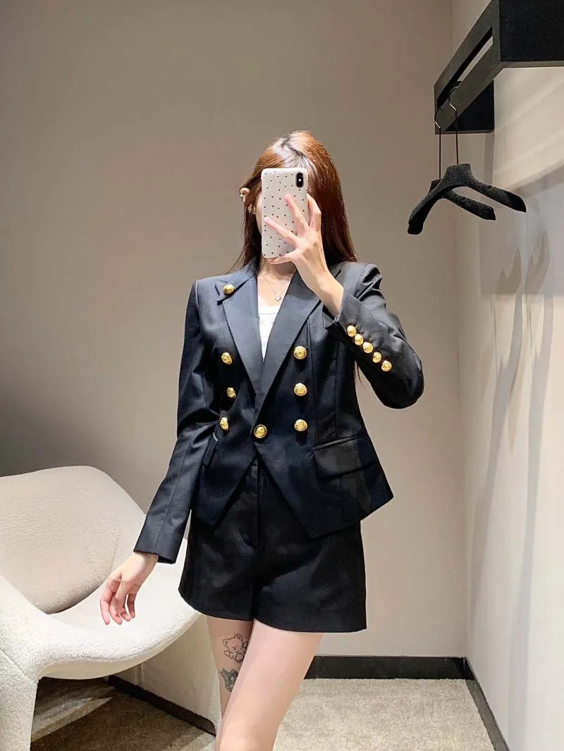 British style women's suit fashion trend Korean version waist cinching slimming double breasted suit short